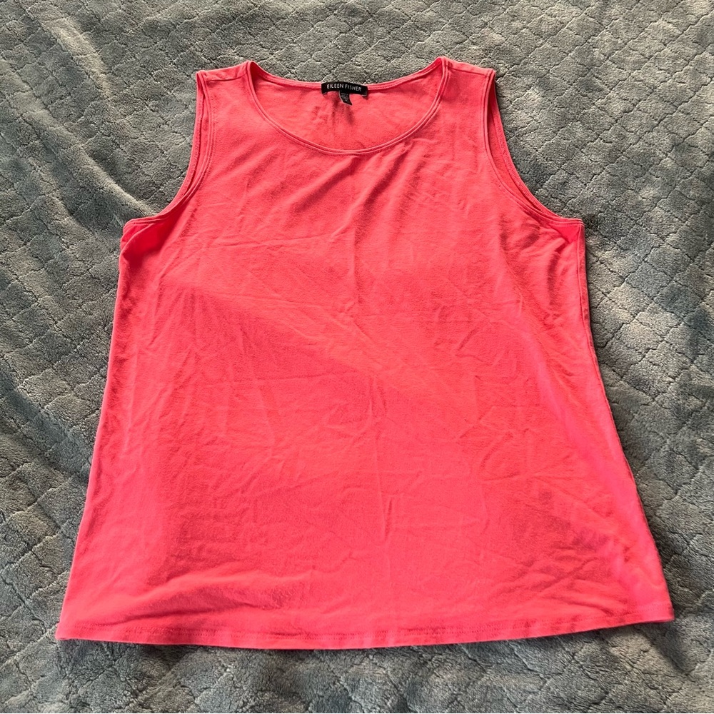 Eileen Fisher Pink Rayon Lycra Stretch Tank Top Scoop Neck Sleeveless Medium